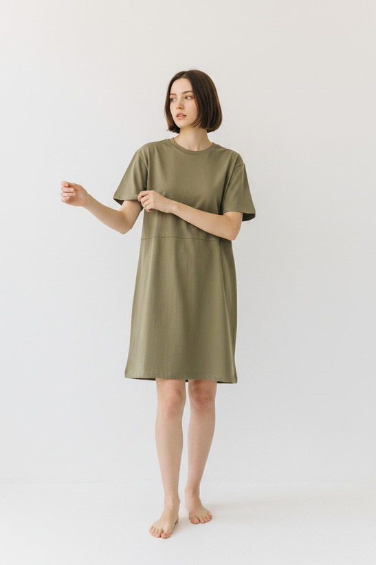 پیراهن زنانه نخی خاکی / شتری اسمارا مدل تیشرتی برشدار (Baby Doll / Tiered T-Shirt Dress)